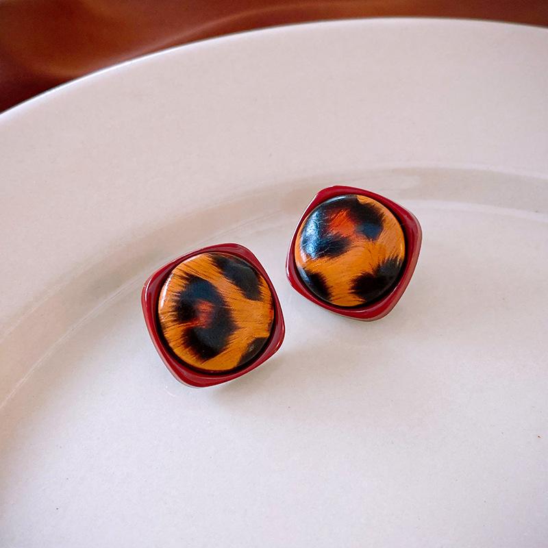 Ретро Гонконгский стиль Серьги-кольца с леопардовым принтом из серебряной иглы Легкая роскошь Высококлассные серьги с темпераментом Нишевые серьги Женские