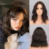 Short Wavy Bob Wig with Natural Air Bangs Synthetic Fiber Shoulder Length Natural Wavy Daily Wear Cosplay Wavy Wig