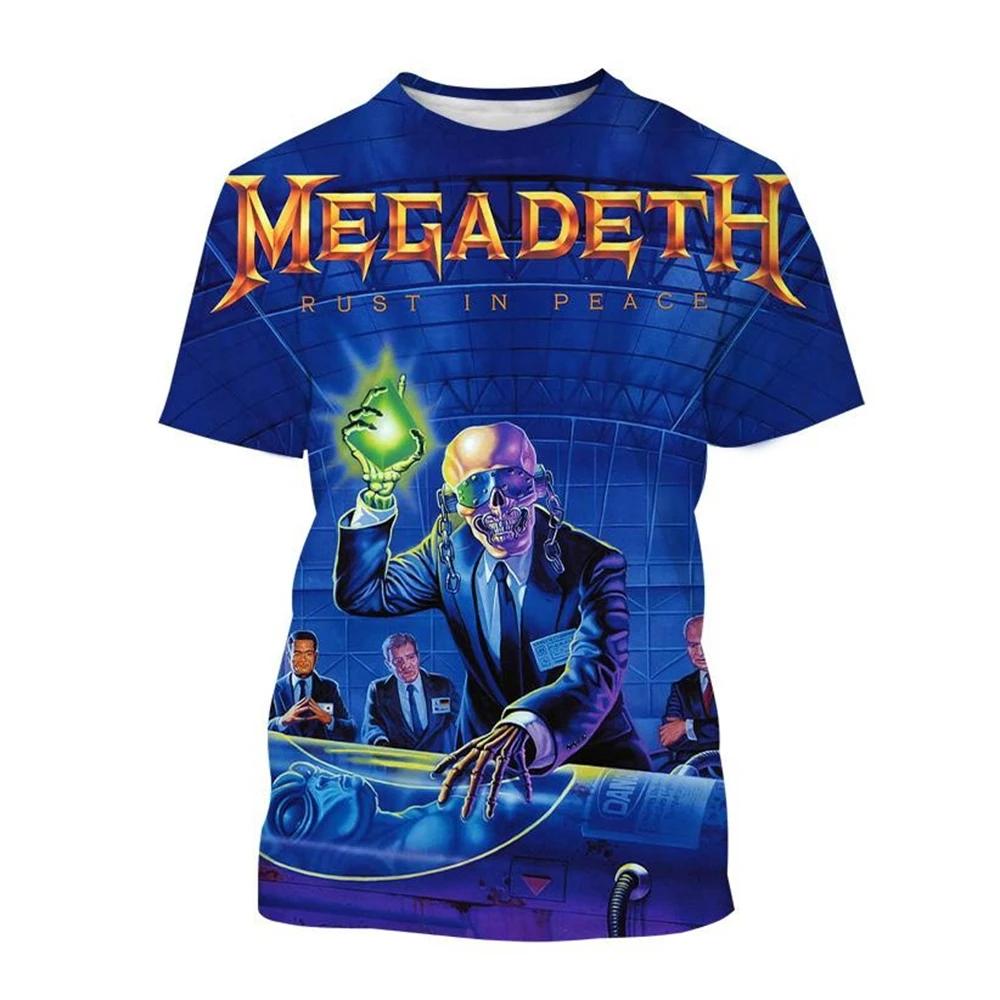 2024 Футболки с 3D-принтом Megadeth Мода Рок-группа Мужская Повседневная футболка Лето Мужская Женская Панк Смешная Хип-хоп С коротким рукавом Детская