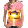 Women's Top Fashion Summer Casual Short Sleeves Round Neck 3d Printed T Shirts Dolphin Shirts Womens