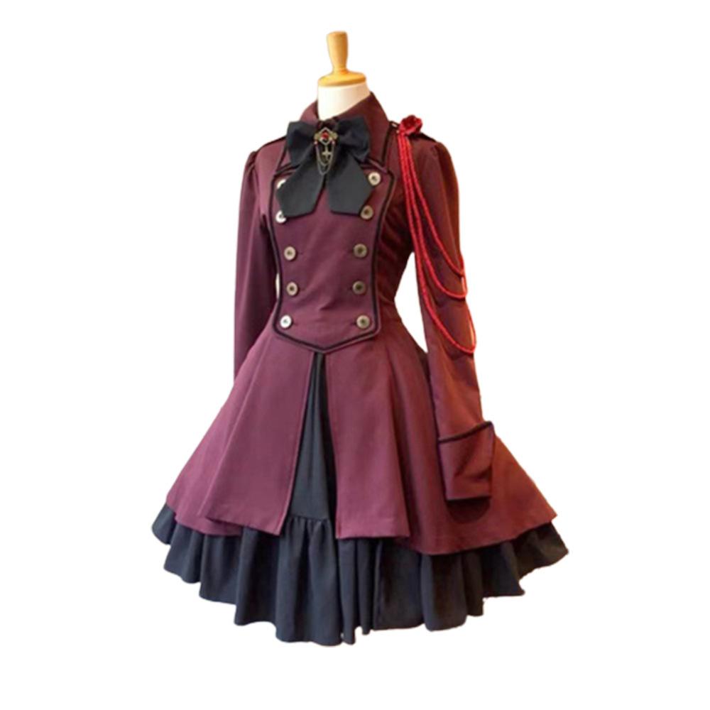 Plus Size 5XL Gothic Lolita Party Dresses Women Elegant Bow Collar Pleated Lace Up Ruffles Dress Medieval Retro Princess A Line