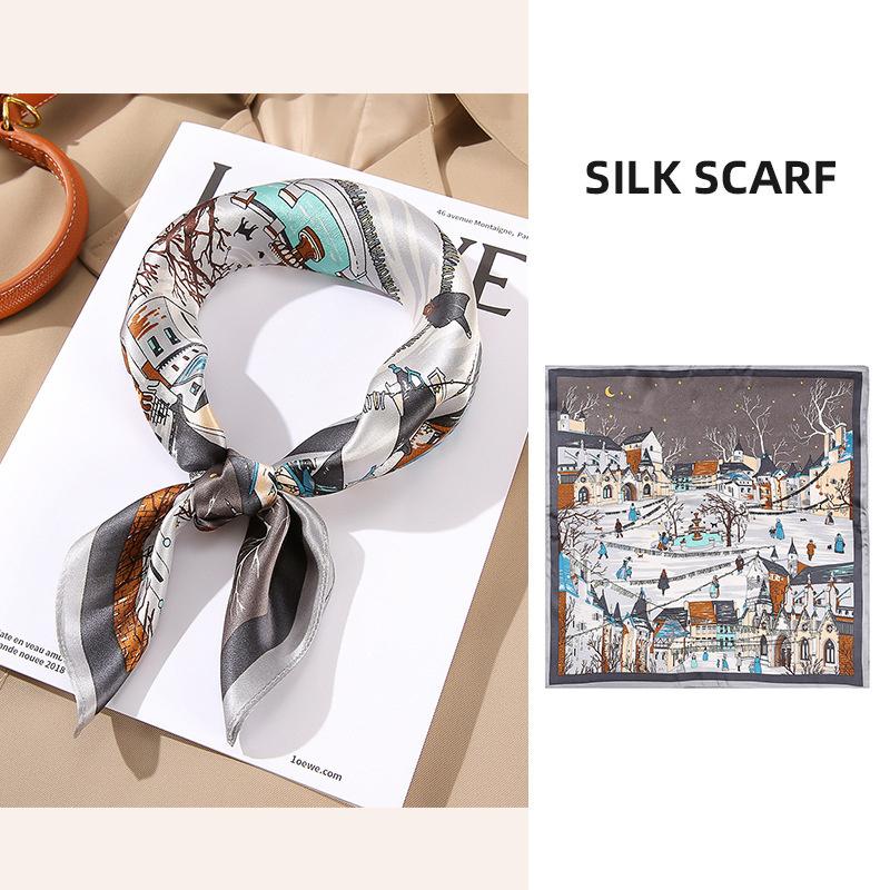 53x53cm 100% Mulberry Silk Scarf Luxury Square Hair Bandana Elegant Head Wrap Neckerchief Sunscreen Shawl for Women