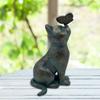 Realistic Curious Cat Statue Resin Cat Sculpture Cute Butterfly Cat Statue Garden
