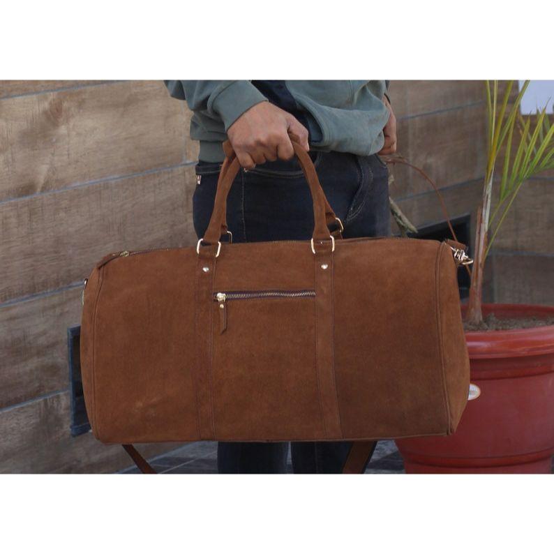 Personalized Cowhide Leather Duffel Bag: Weekender Travel Bag