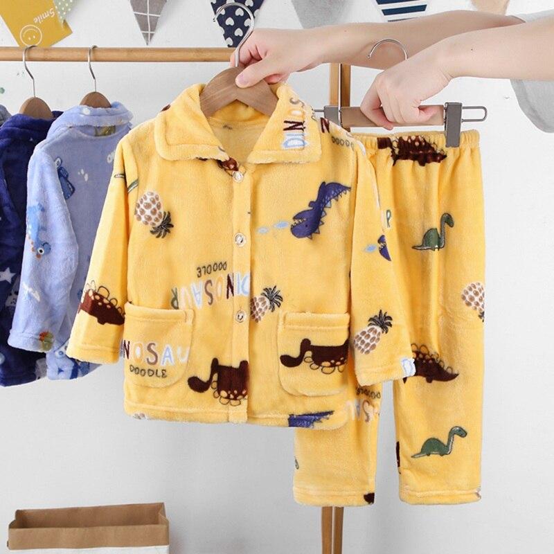 Children's Flannel Pajamas Set Boy Girl Thicken Pajamas Set Autumn Winter