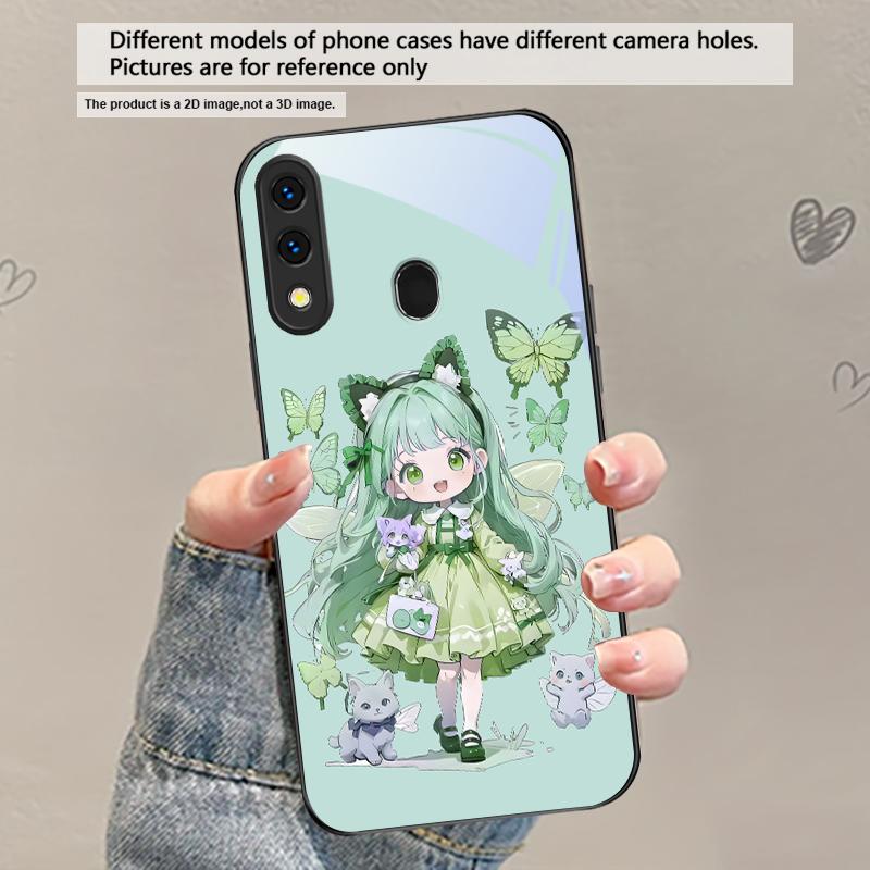 Q-версия Синяя Бабочка Для Samsung Galaxy A30 A31 A32 A33 A34 A35 A42 A30s A20 A25 A26 A51 A56 A54 A72 A73 70 Стеклянный Чехол для Телефона