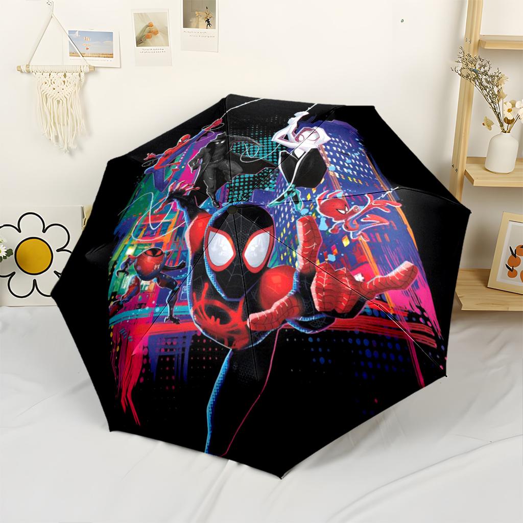 Spider-man: Into The Spider-verse Compact Travel Automatic Umbrella Compact 8-Rib Design Durable Plastic & Iron Durable Everyday Carry Umbrella