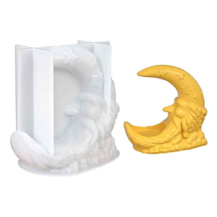 Santa Clause Moon Shaped Silicone Molds For Epoxy Resin Making Candle Tealight Holder Gypsum Ornament Christmas Gift