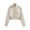 Womens Faux Leather Short Jacket Long Sleeve Stand Collar Slim Fit Casual Coat