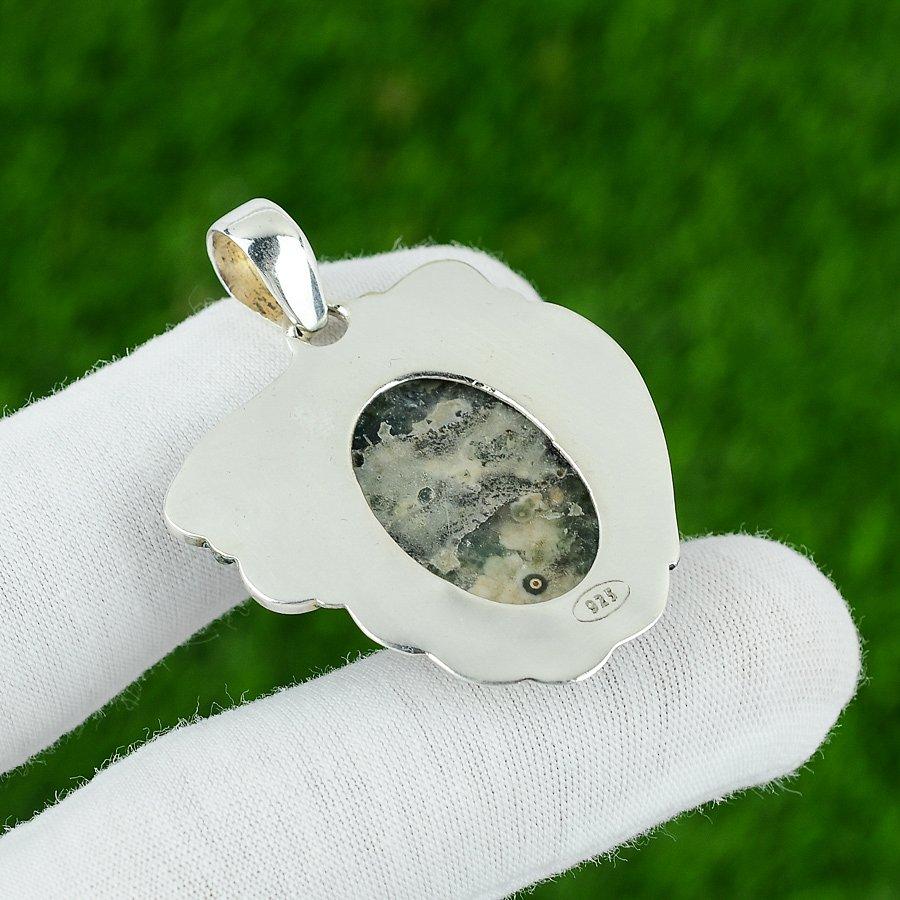 Подвеска из натурального океанического яшмового камня зеленого цвета из стерлингового серебра 925 пробы, индийские украшения