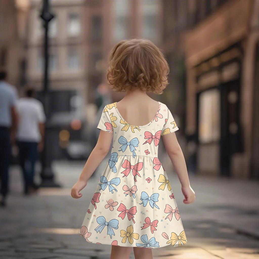 Детская юбка с круглым вырезом и коротким рукавом, платье принцессы, модное повседневное платье с карманами для девочек