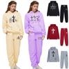 Jesus Crucifix Faith Printed Pant Sets Women Hoodie Sweatpants Solid Color Tracksuit Ladies Daily Casual Sport Jogging Suit