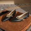 2218 [sheepskin] Thick-heeled Flat Shoes for Women's 2025 Autumn New Pointed Pearl Chain Temperament Mary Jane Single Shoes
