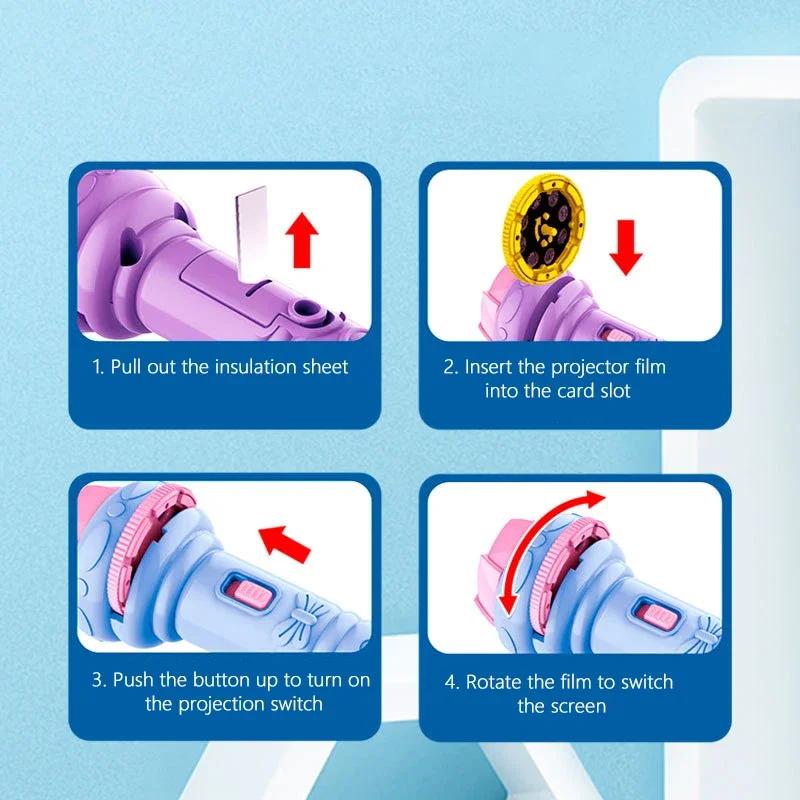 4 Карты Мультяшный Проекционный Фонарик 32 Узора Креативный Детский Фонарик Игрушка Проектор Игрушки для Малышей Игрушка-Книжка для Историй на Ночь