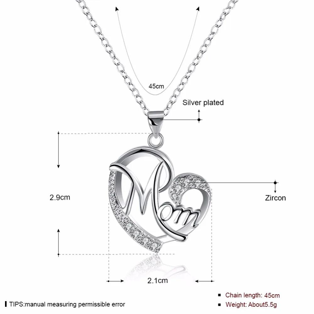 Charms MOM Heart Mother's Day Crystal Sterling Necklace for Women Jewelry Lady Stone Fashion Cute Pendant Accessories