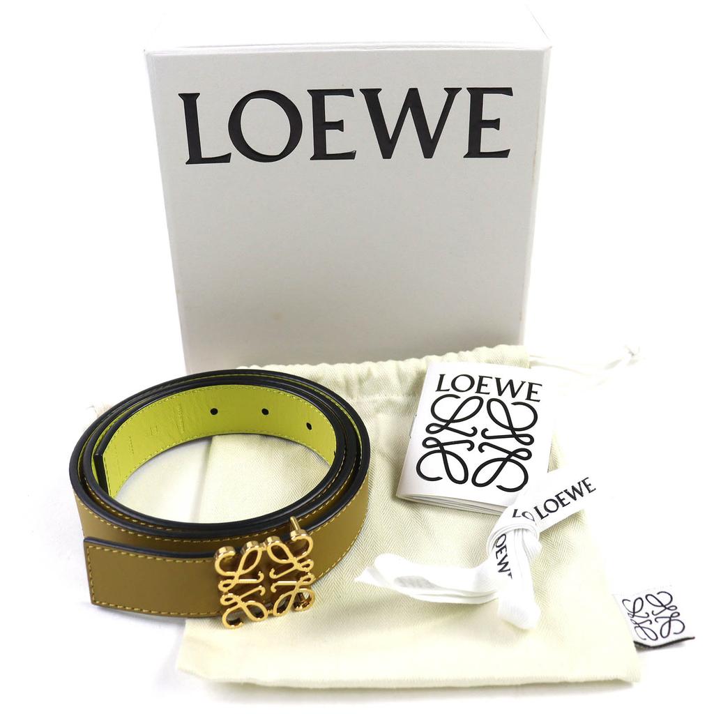 Превосходный ремень LOEWE Пряжка Anagram Оливково-зеленый Желтый Женский 832213 Б/У