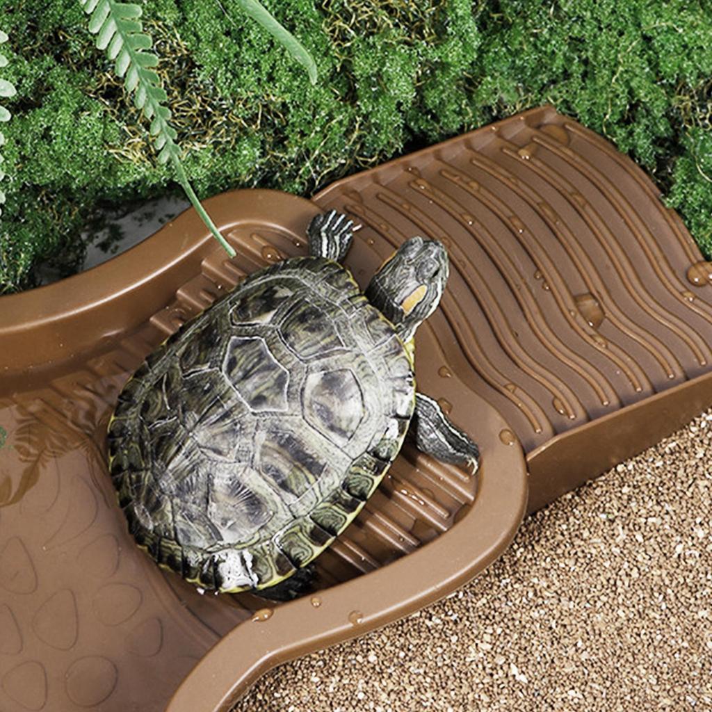 Reptile Bathing Pool with Ramp Turtle Soaking Tub Slip Proof Water Bowl for Tortoise Bearded Dragon Gecko Terrarium Decoration