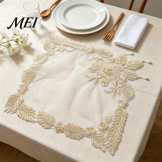 Floral Table Decorations for Photography Embroidered Placemat, Heat Insulation Mat with Beads, Decorative Mats Dressing Retro Coaster Wedding