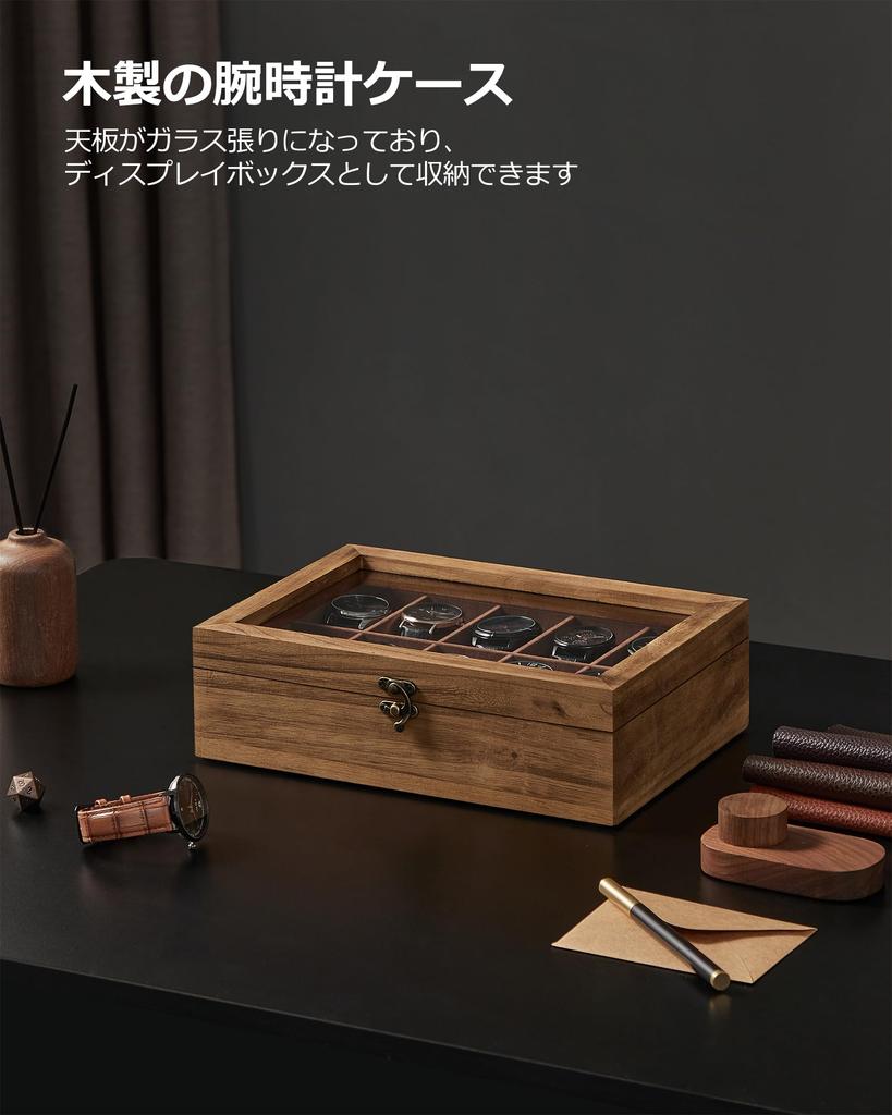SONGMICS Чехол для часов на 10 деревянный кейс для коллекции часов с прозрачным окошком, аксессуар для часов, день, день рождения, праздник JOW100K01 Часы, Хранение, Окошко,