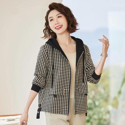 Женская повседневная куртка оверсайз с капюшоном в гусиную лапку