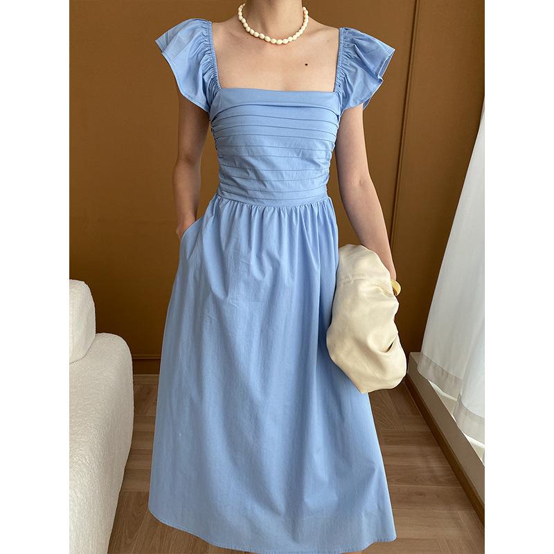 Платье для похудения с квадратным воротником и небольшими летящими рукавами Advanced Sense of Temperament Ранняя весна