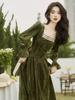 French Retro Velvet Square Neck Dress Long-sleeved Women's Autumn and Winter 2024 New Temperament High Sense and Beautiful Fairy Skirt