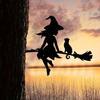 Metal Witch And Cat Silhouette Stake Halloween Insert On The Branch Yard Art Decor Black Tree Stump Sign for Outdoor Patio Lawn Courtyard Garden Decor