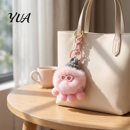 Fluffy Octopus Keychain Plush Keychain, Fuzzy Stuffed Sea Animal Bag Charm, Hanging Charm Knit Hat with Keyring for Backpacks and Handbags Small
