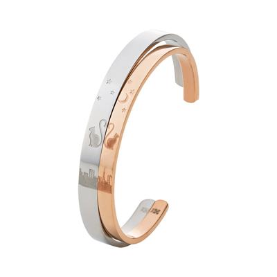 Пара браслетов из хирургической нержавеющей стали с изображением кошки, луны, звезды, хвоста, розового серебра [белый клевер] и 4SBG037GO и 4SBG038SV