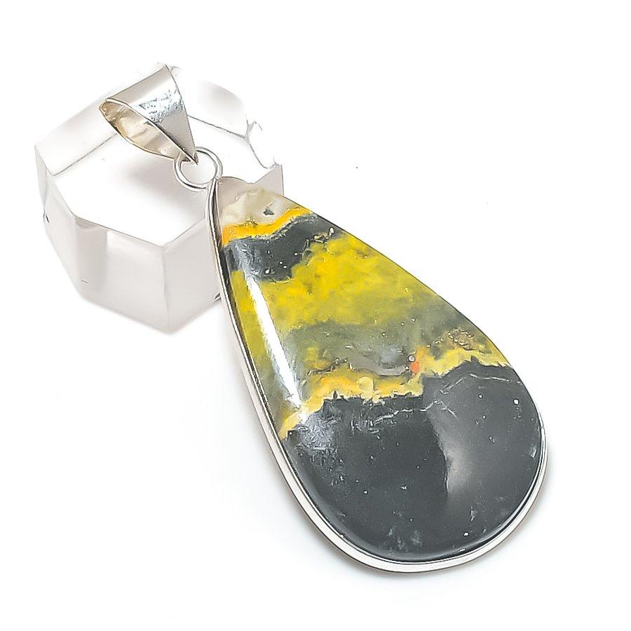 Bumble Bee Jasper Gemstone Handmade 925 Sterling Silver Pendant 2.13" P8t85
