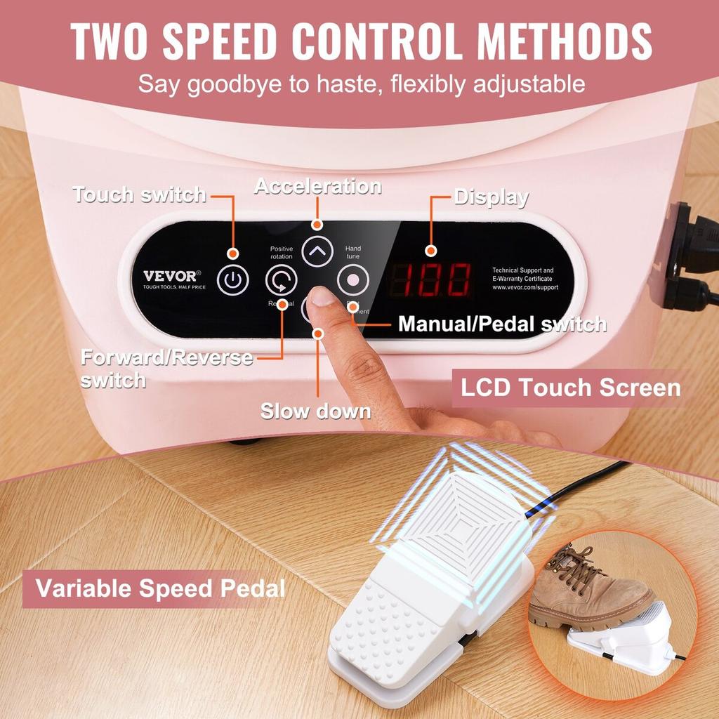 Pottery Wheel 10in Ceramic Wheel Foot Pedal Touch Screen 350W 3 Legs Pink