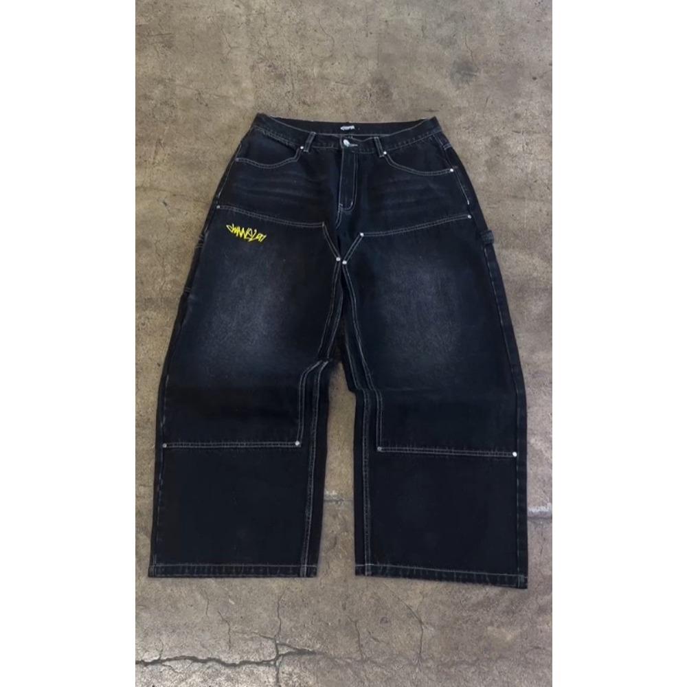 Веселые уличные модные брендовые джинсы с широкими штанинами Y2K в стиле хип-хоп, ретро, простые принты, свободные готические брюки в стиле Харадзюку, рваные джинсы