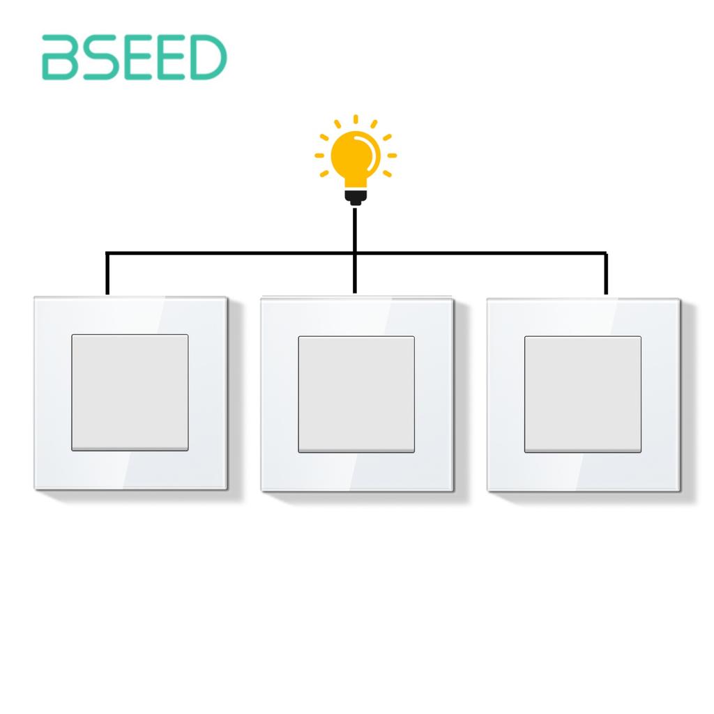 BSEED Механические выключатели света 1 клавиша, 3-позиционные, для лестницы, прихожей, коридора, 10А, стеклянная рамка, 1/3 шт., 86 мм*86 мм, серия E