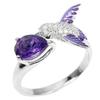 Bird Water Drop Faux Amethyst Cubic Zirconia Women Engagement Wedding Open Ring