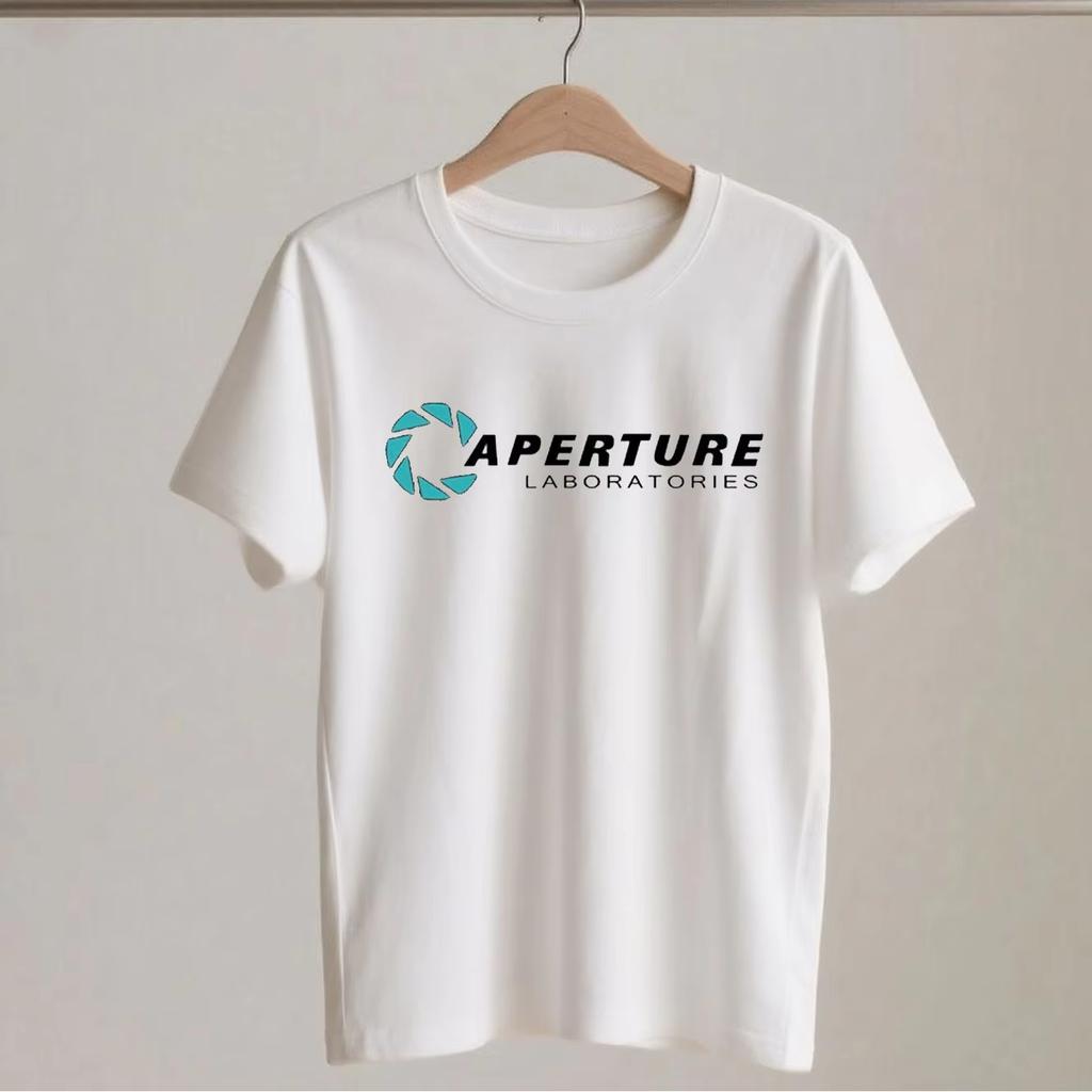 Мужская женская футболка Portal 2 Логотип Aperture Laboratories Мужская футболка Одежда для фанатов видеоигр Хлопковая футболка с коротким рукавом