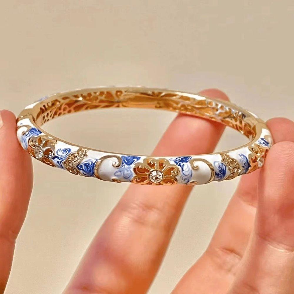 Традиционный эмалированный браслет с цветочным металлическим браслетом на руку Cheongsam