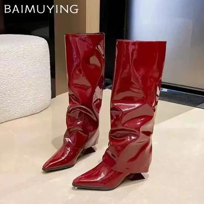 Сексуальные женские высокие сапоги элегантные кожаные туфли женские 2024 тренд зимние высокие сапоги готические челси панк мотоциклетные ботинки Botas De Mujer