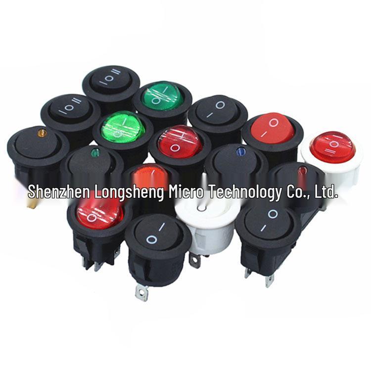 Кулисный переключатель KCD1: Круглый, Подсветка, 2/3/4-контактный, 2/3-позиционный, 6A 250V, Отверстие 20 мм.