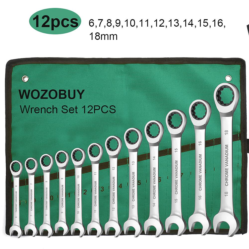 Key Ratchet Wrench Set 72 Tooth Gear Ring Torque Socket Wrench Set Metric Combination Ratchet Spanners Set Car Repair Tools