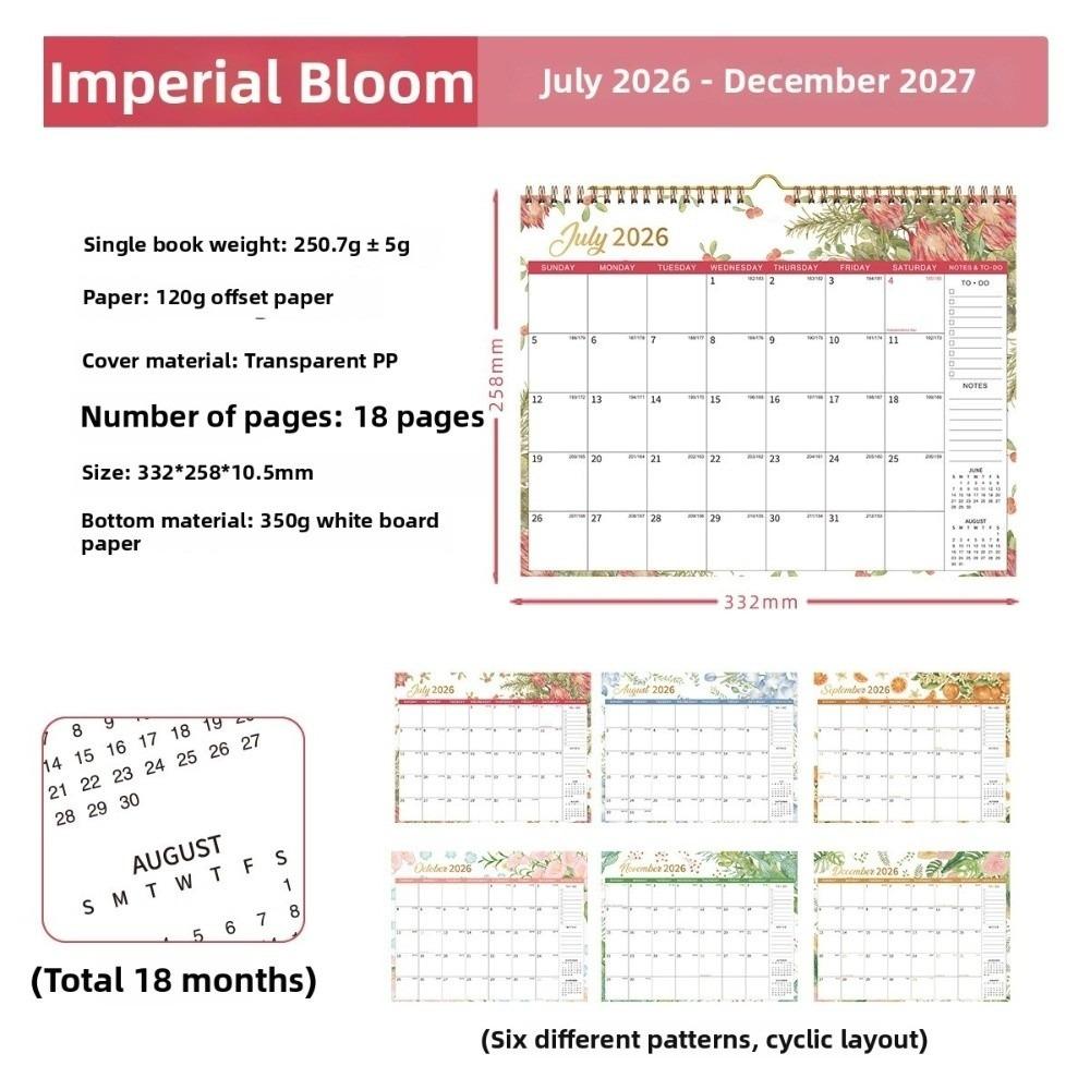 Dual Coil Design Wall Calendar 2026.7-2027.12 Wall Hanging Planner New 18-Month Calendar Home Use
