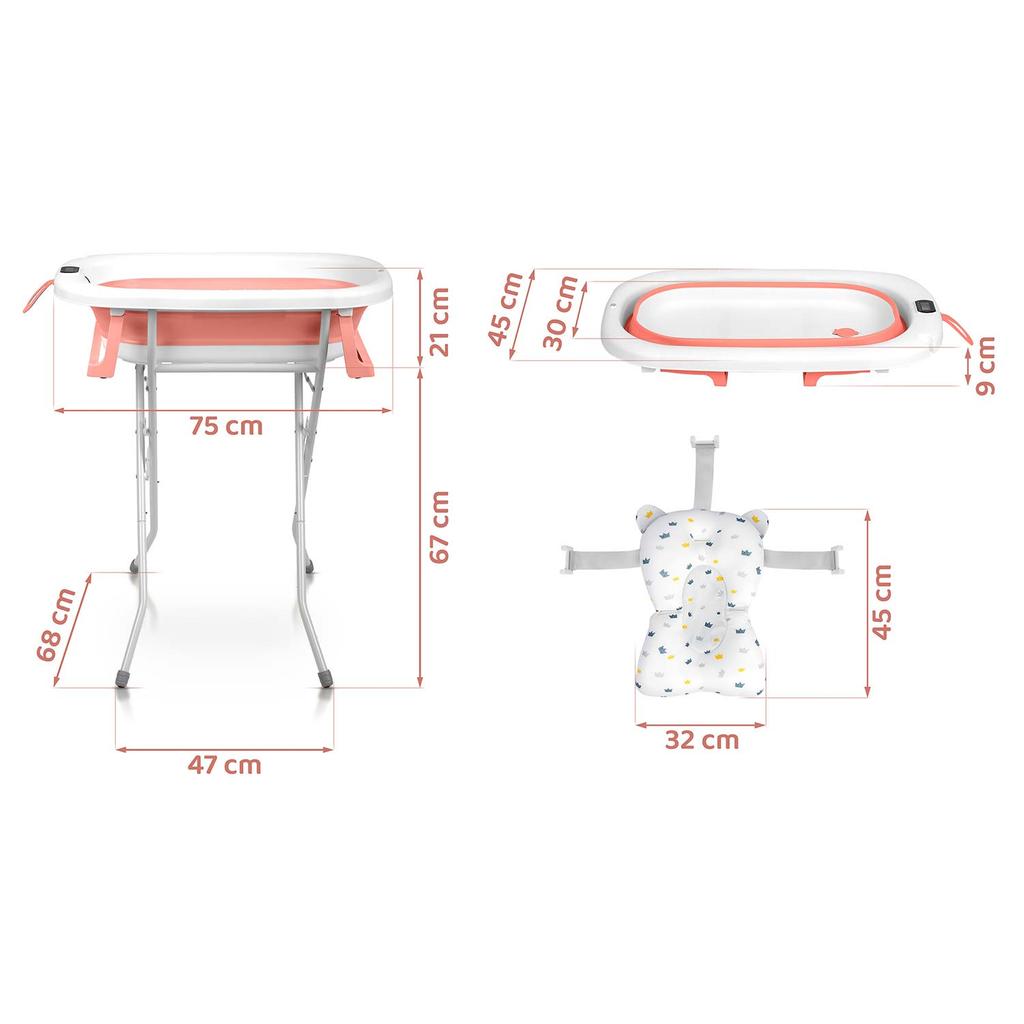Ricokids Folding Bath Tub For Babies & Toddlers With Stand, Thermometer And Insert, And