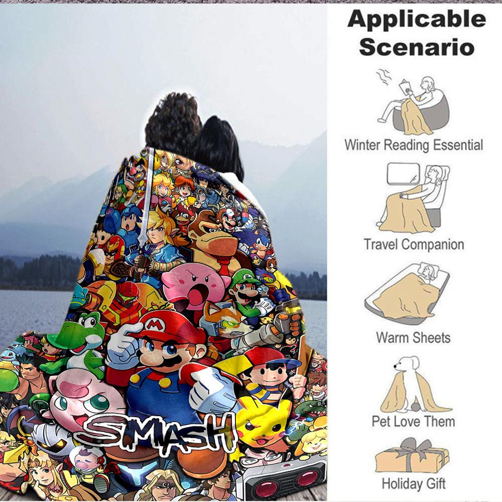 1pc Mario Gamer Gaming Flannel Blanket, Soft Skin Friendly with Digital Printing, Various Sizes Available for Family, Friends, Birthday