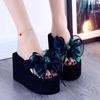 Fashion Women's 8CM Slope Heel Slippers Thick Bottom Increased Bow Casual Non Slip Slippers Summer High Heels Pinch Foot Beach Slippers