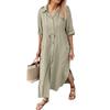 Women Fashion Casual Cotton Linen Dress Solid Color Long Sleeve Long Dress