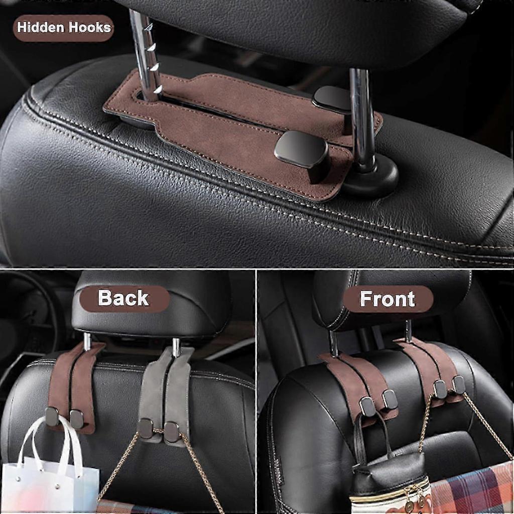 4 Pack Headrest Hooks - Car Seat Back Double Hook Leather Purses Hooks