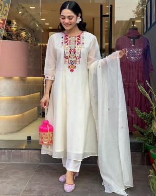 Женский дизайнерский комплект Anarkali Kurta Pant Dupatta, индийский комплект из топа и туники Bollywood, костюм Kurti Salwar