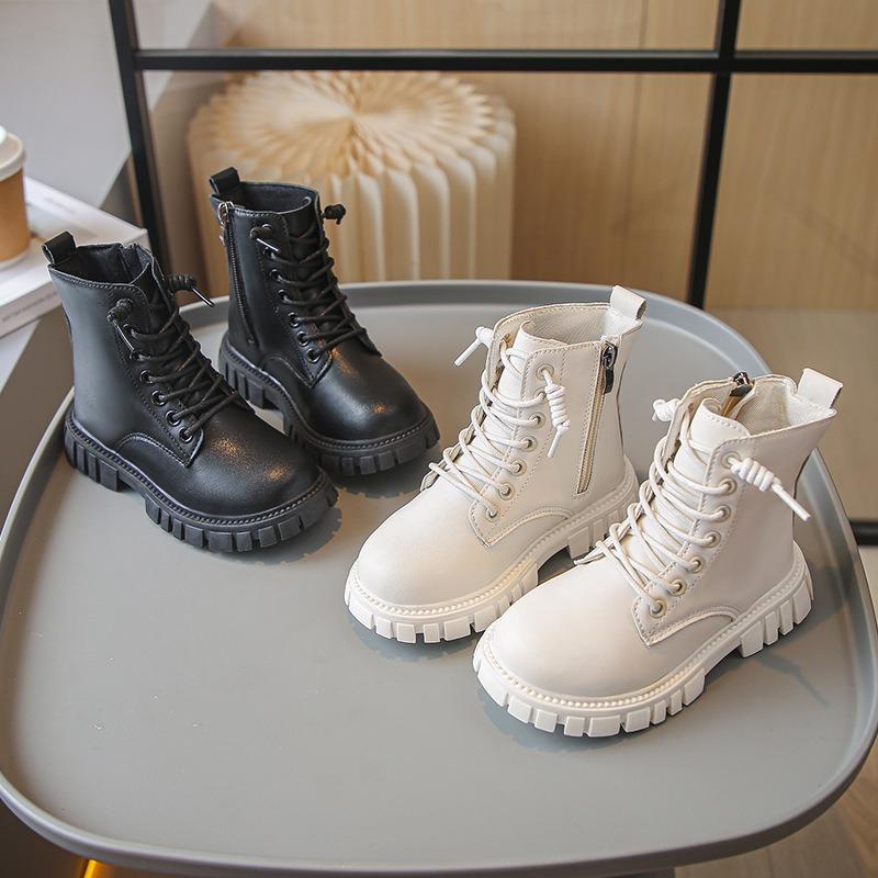 Детские ботильоны на платформе, осенне-зимние, для девочек, черные кожаные ботинки, модные, нескользящие, для детей, для школы, с толстой подошвой