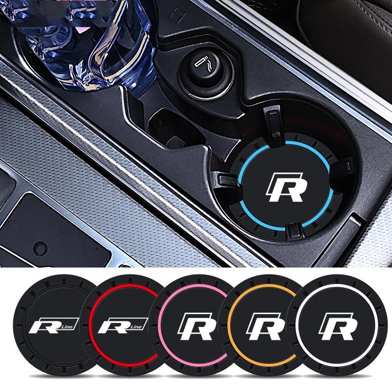 Для Volkswagen VW Новые 2 шт. Логотип Rline R line Коврики-подставки под стакан для автомобиля Водяной стакан Нескользящие коврики Для VW Golf 7 MK7 Golf 6 MK6 Tiguan Polo CC Jetta EM1