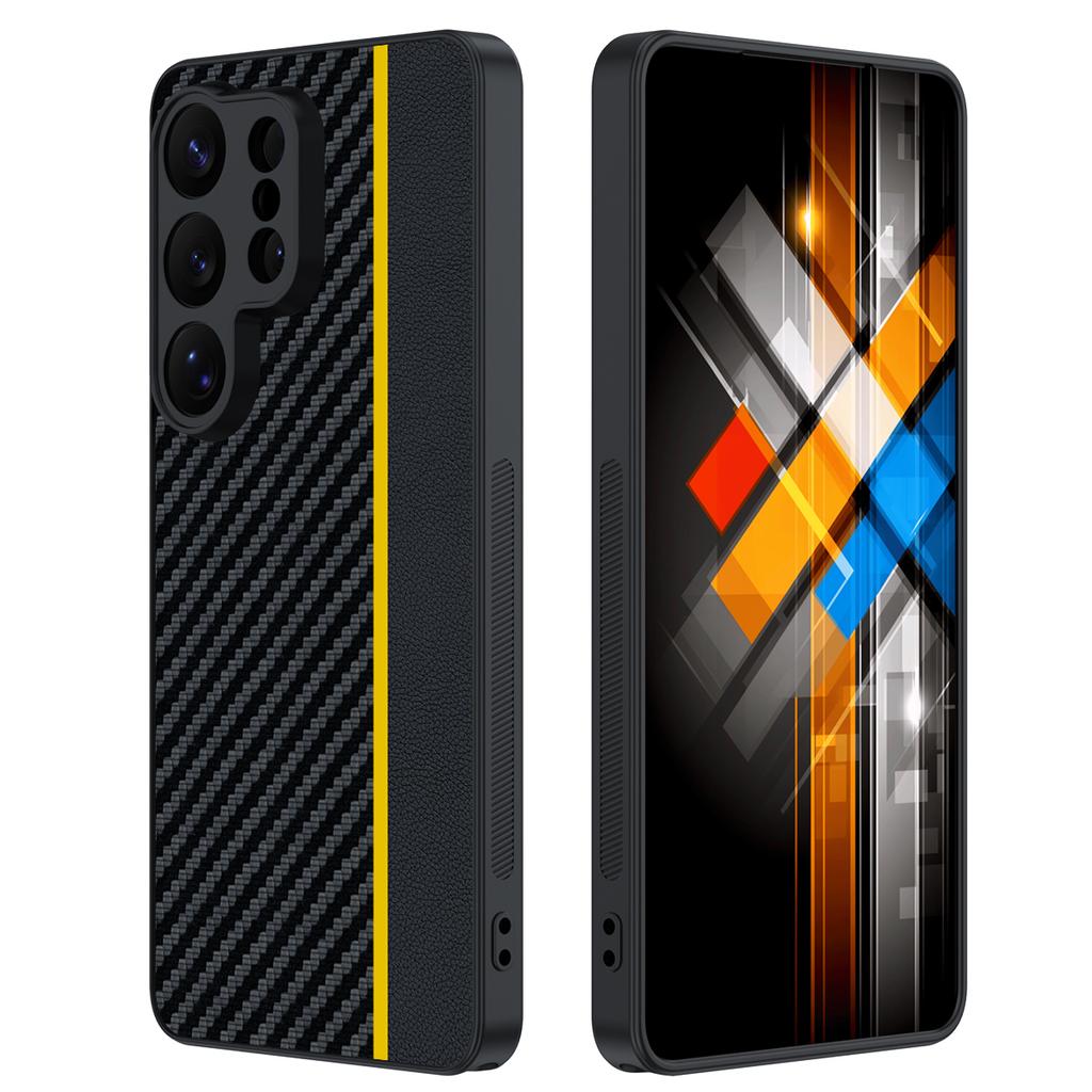 Чехол для Samsung Galaxy S26 Ultra Кожа + Жесткий ПК Чехол для Телефона Текстура Углеродного Волокна