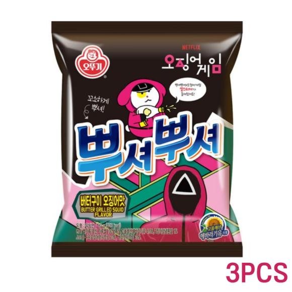 Кальмаровая игра x Ottogi Ppushu Ppushu Crush & Munch - закуска в форме рамена 90 г (6 вариантов)